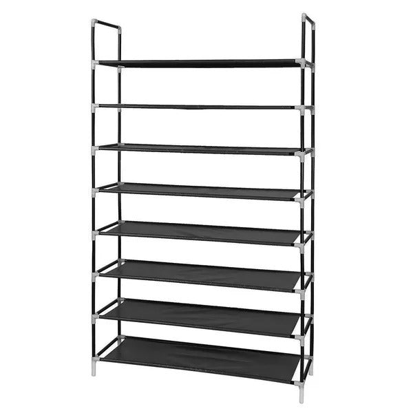 Ultra Large Capacity 8 Layers Non-woven Fabrics Steel Shoe Rack Black RT