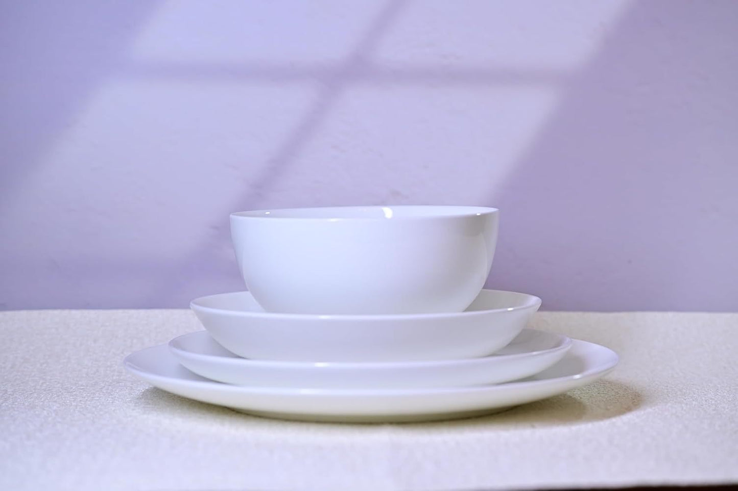 Lily Bone China Dinnerware Set, 16 Pieces, Service For 4, White Plates, Dishes, Bowls Set, Microwave And Dishwasher Safe