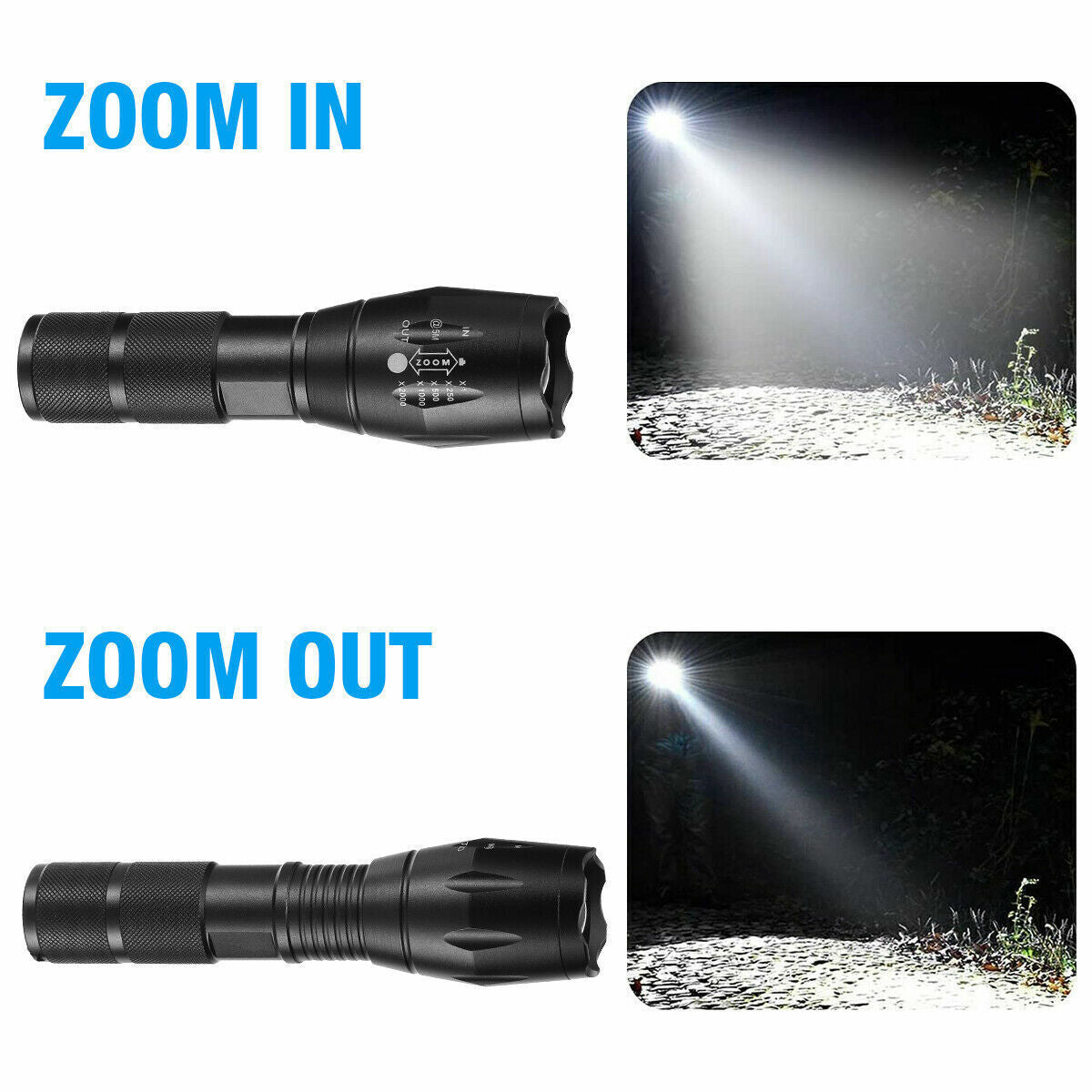 2x 990000LM Bright LED Flashlight Rechargeable Torch Camping Zoom Light Lamp