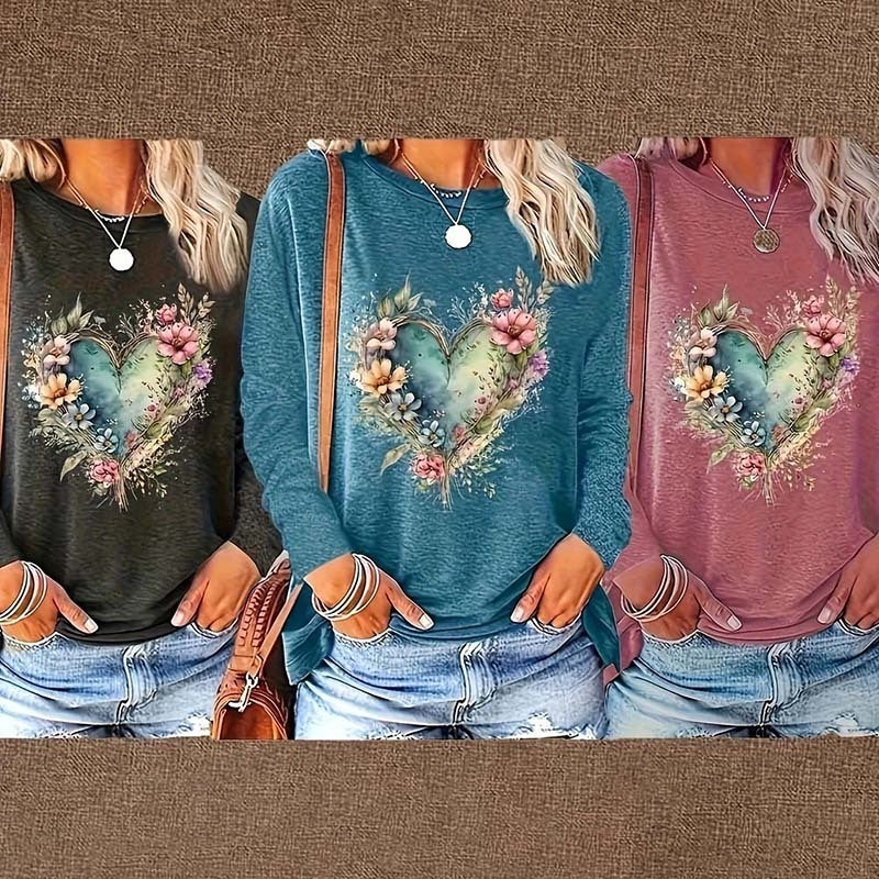 Women's 3 Packs Graphic Long Sleeve T Shirts Letter Print Tees Casual Crewneck Tunic Tops