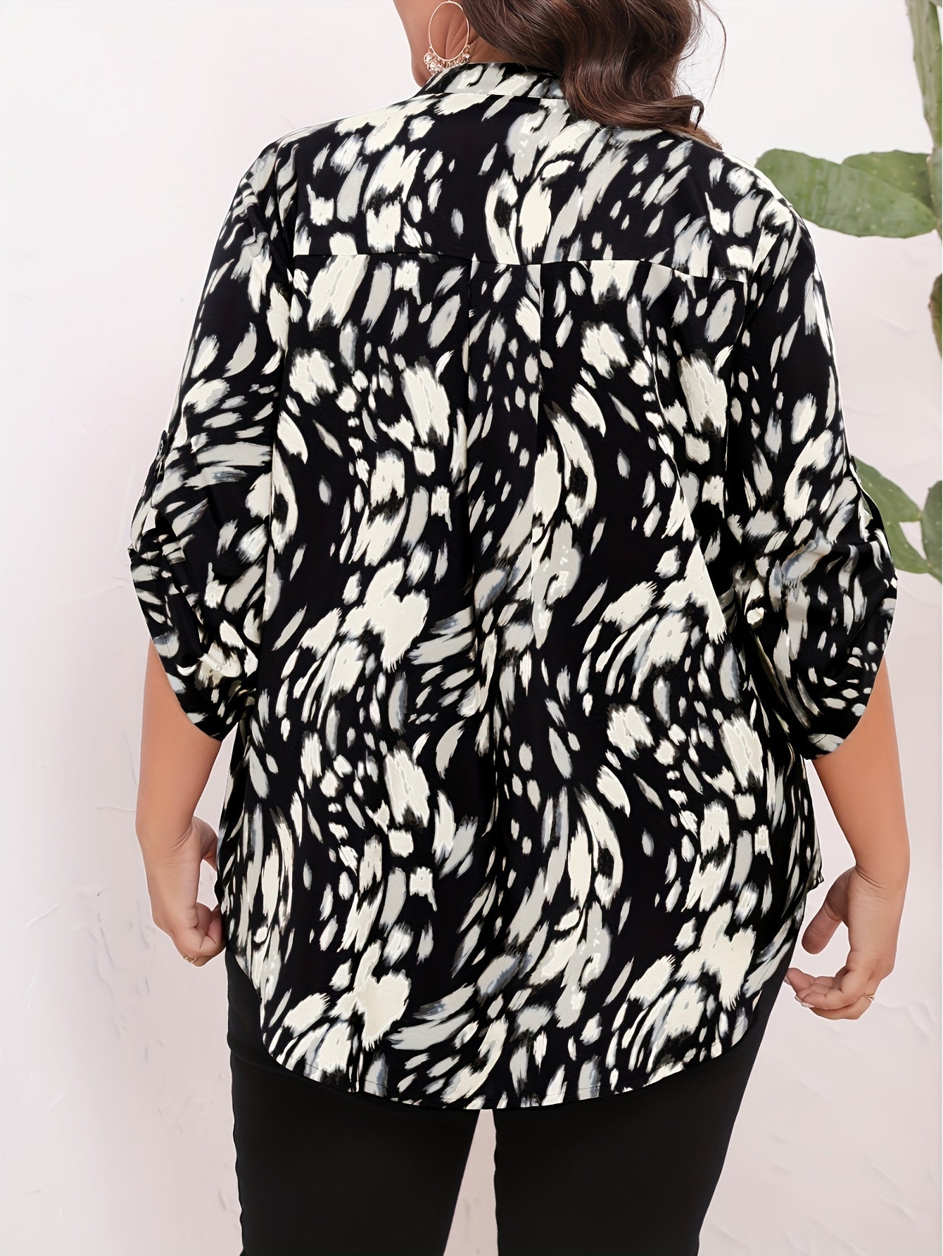 Women's Plus Size Fashion Print Summer Casual Elbow Sleeve Outgoing Top