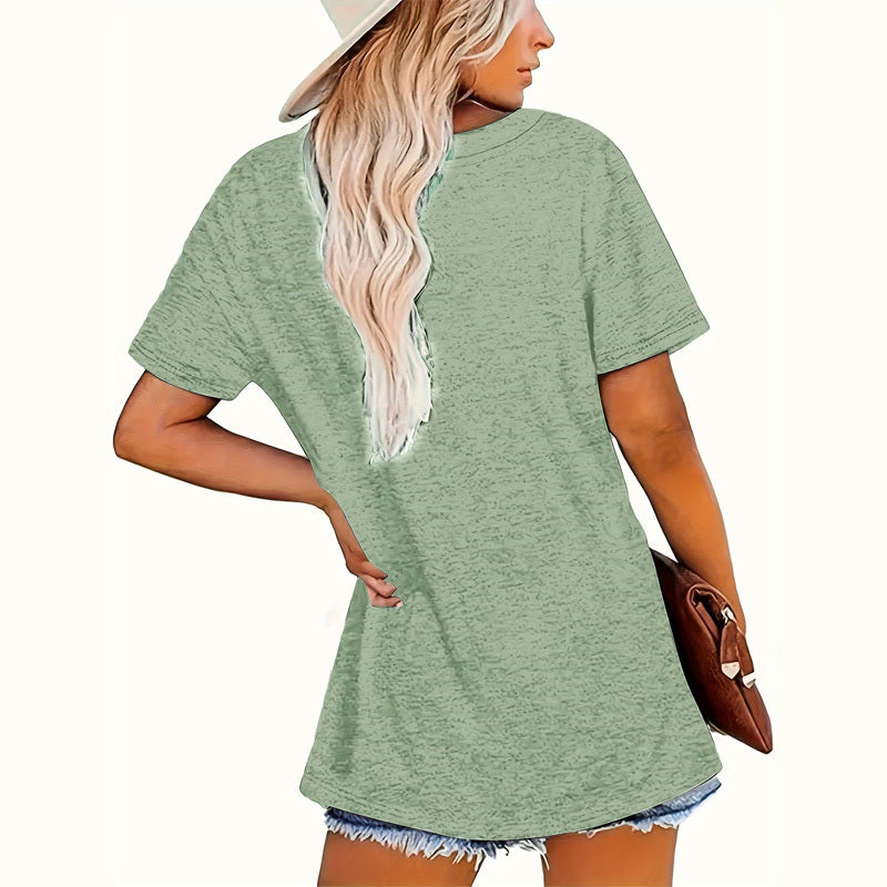 Women's Round Neck Short Sleeve T-Shirt - 5 Flower Patterns Casual Summer Top