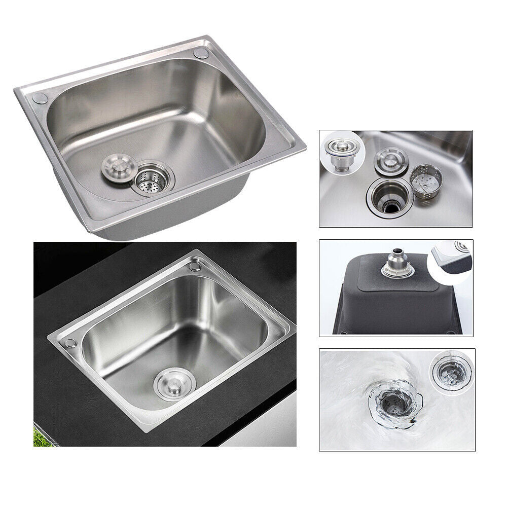 Stainless Steel Single Bowl Square Kitchen Laundry Washing Sink Plumbing Waste