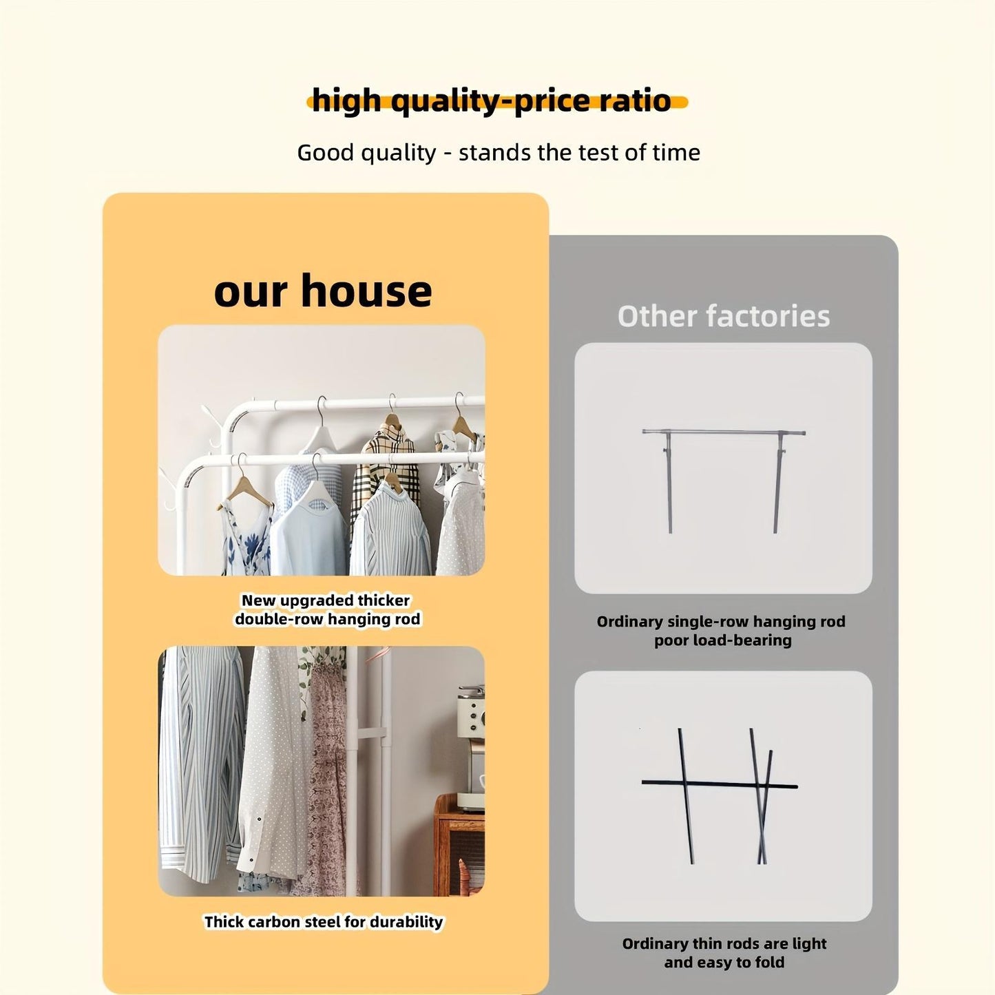 Multifunctional Double Pole Clothes Drying Rack, Double Row Metal Material, Portable Black And White Iron Art, Wardrobe Organization, Retail Display, Suitable For Bedside