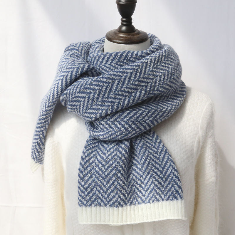 Faux Cashmere Contrast Herringbone Knit Scarf