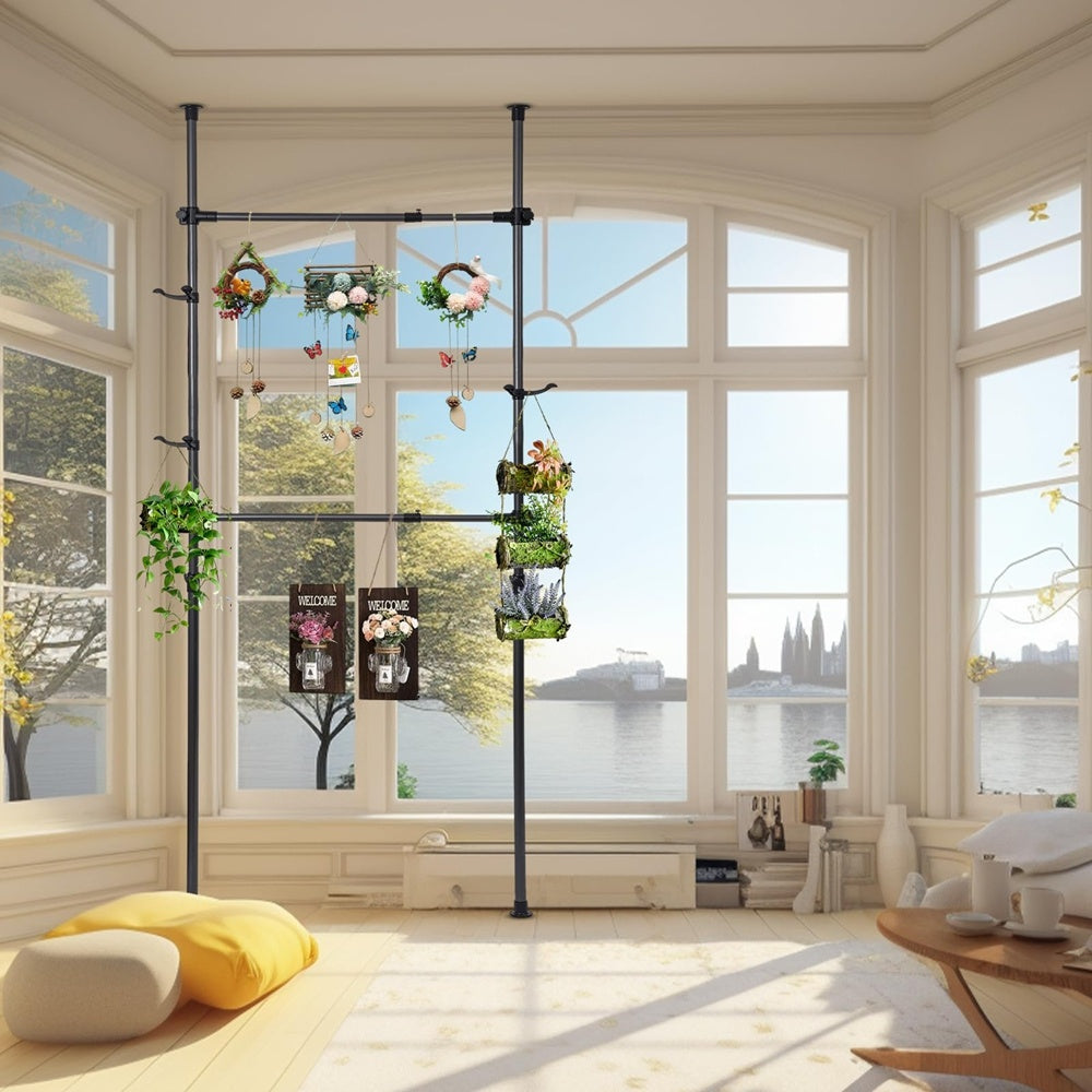 Floor To Ceiling Adjustble Garment Rack, Heavy Duty 2-Tier Clothes Rack