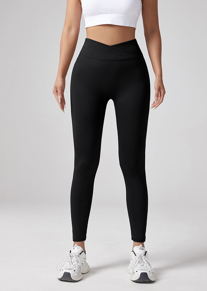 V-waist Yoga Elastic Tight Pants, Women's Peach Hip Lifting Running Speed Drying Yoga Pants, Workwear Pocket Button Pants