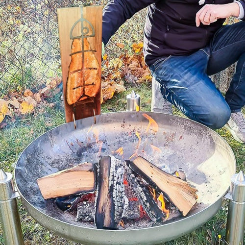 Flame Salmon Board 50x15x2cm Durable Wood Board With Stainless Steel Bracket