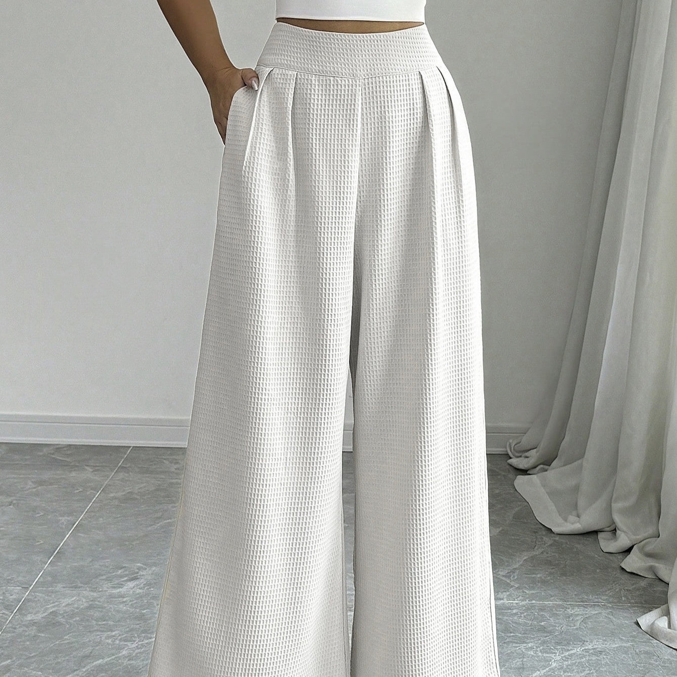 Women's Solid Color Knitted Sports Pants With Flared Wide Legs