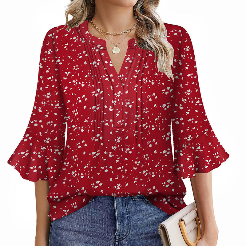 Womens Ruffle 3 4 Sleeve Chiffon Blouses Dressy Casual Trendy Shirts V Neck Business Work Top