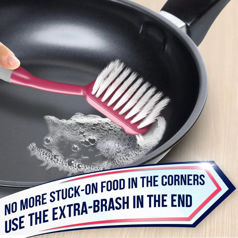 Red Dish Brush Set Of 3 With Bottle Water Brush Dish Scrub Brush And Scrubber Brush For Kitchen Ergonomic Non Slip Long Handle