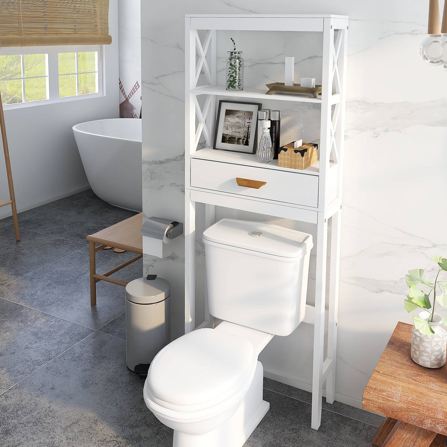 Over-the-Toilet Storage Cabinet With One Drawer Saver Bathroom Rack