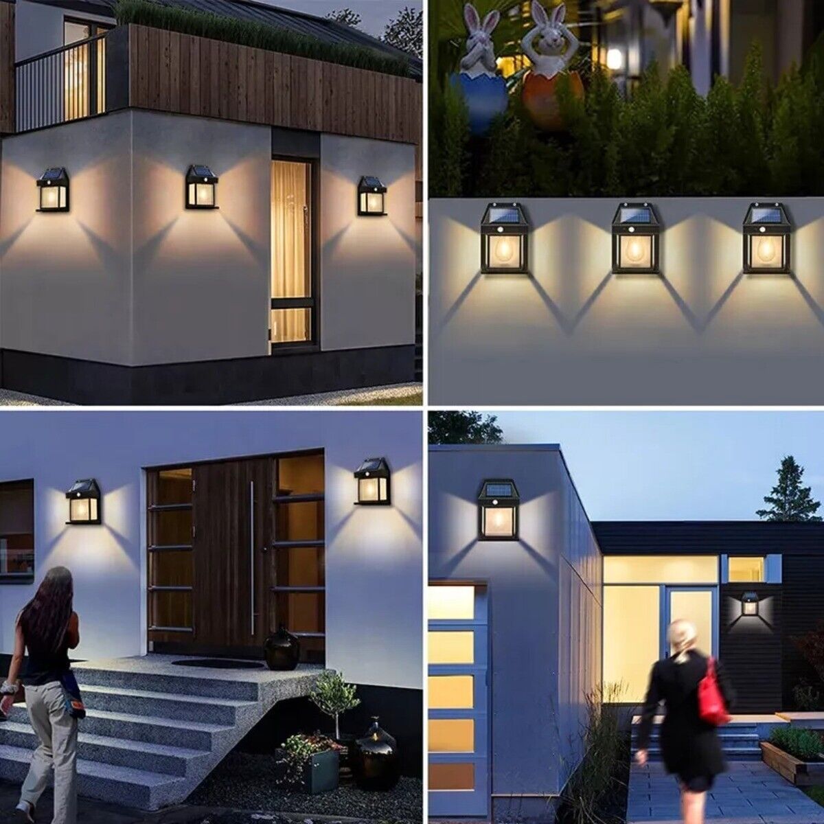 Solar Power PIR Motion Sensor Wall Lights LED Outdoor Garden Security Lamp UK