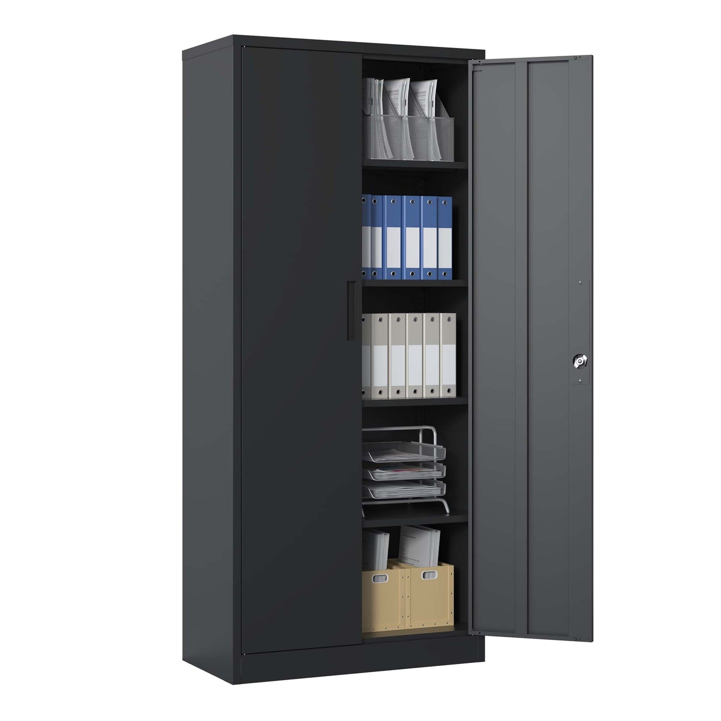 Metal Garage Storage Cabinet, Black Tool Steel Locking Cabinet With Doors And 4 Shelves, Tall Cabinets For Garage Storage Systems Lockable File Cabinet For Home Office, Classroom Pantry
