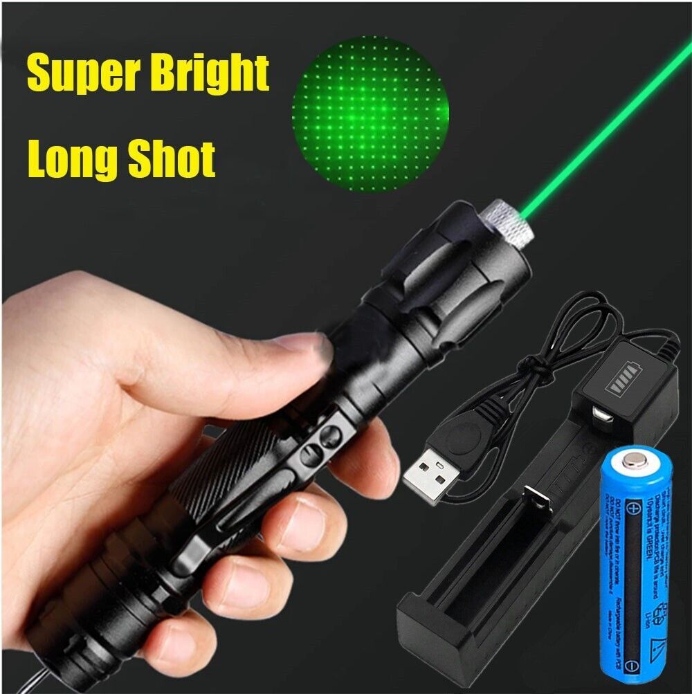 USB Rechargeable Green Laser Pointer Pen Visible Beam LED Flashlight Torch Lazer
