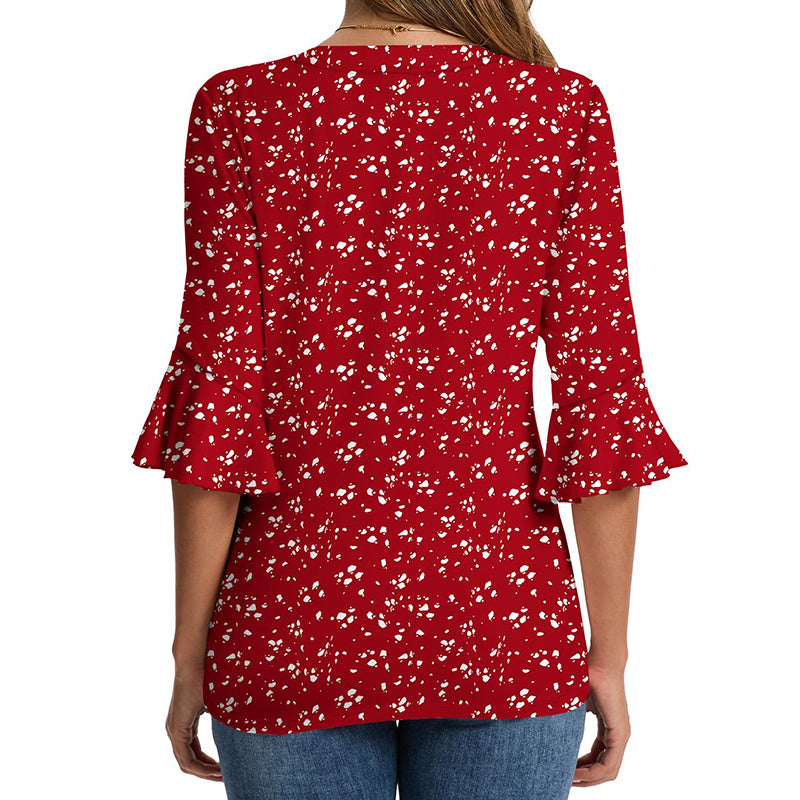 Womens Ruffle 3 4 Sleeve Chiffon Blouses Dressy Casual Trendy Shirts V Neck Business Work Top