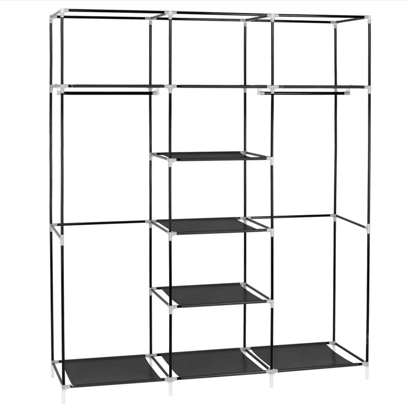 69 Inch Portable Wardrobe Double Pole Storage Rack Black