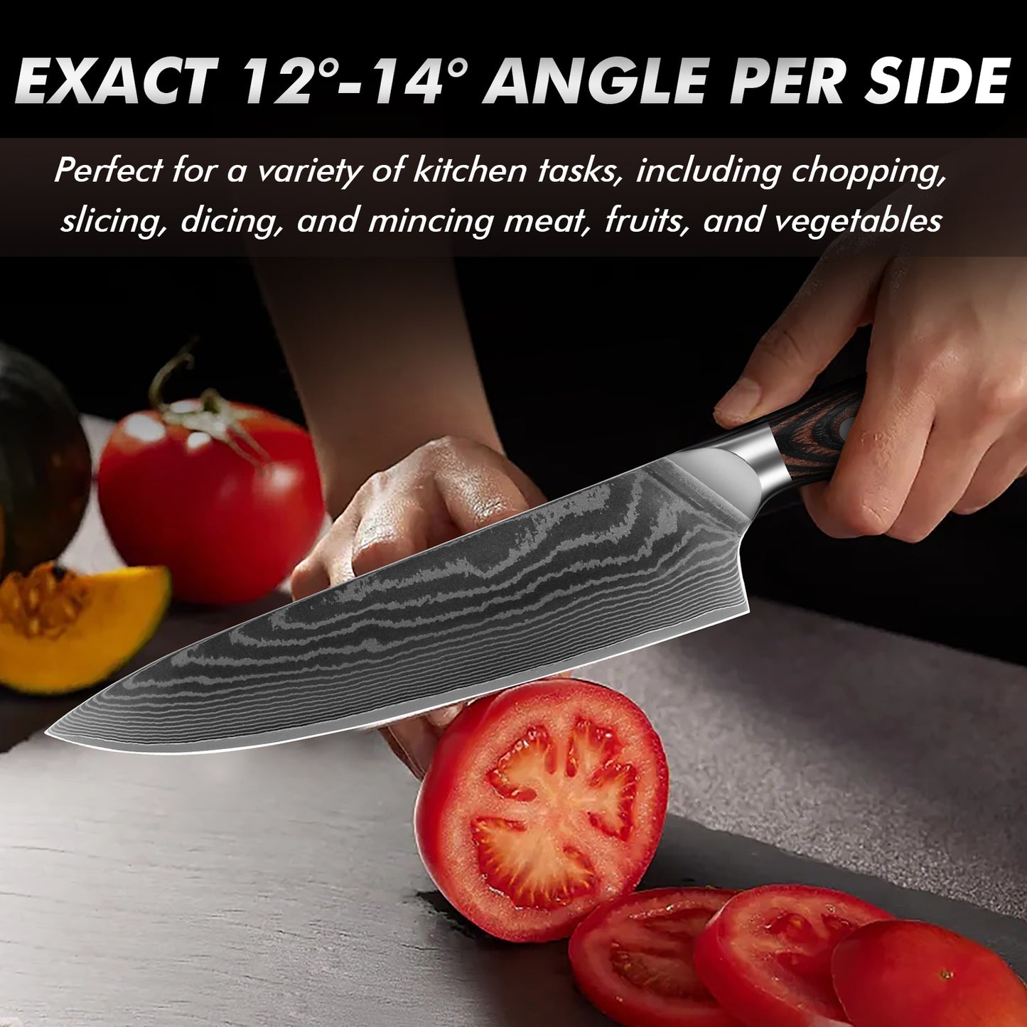 8 Inch Japanese Chef Knife, 10CR15MOV Damascus Rose Pattern Blade With Sheath, Ultra Sharp Professional Kitchen Slicing Knife, Colorful Pakkawood Handle