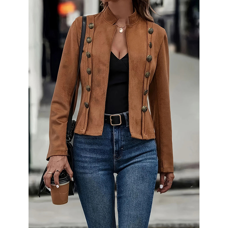 Women's Faux Suede Blazer - Long Sleeve Notch Lapel Open Front Jacket, Casual Business Office Blazer