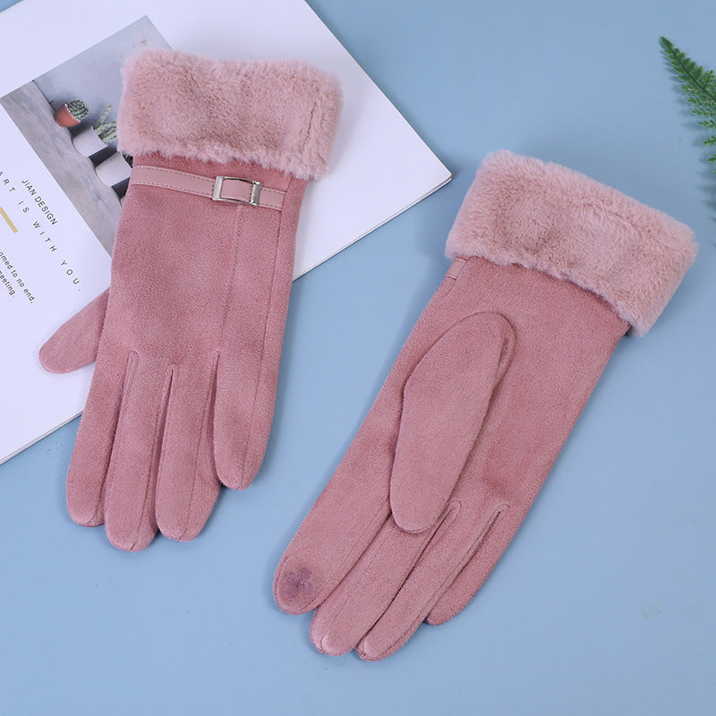 Outdoor Cycling Touch Screen Fleece Thickening Suede Gloves