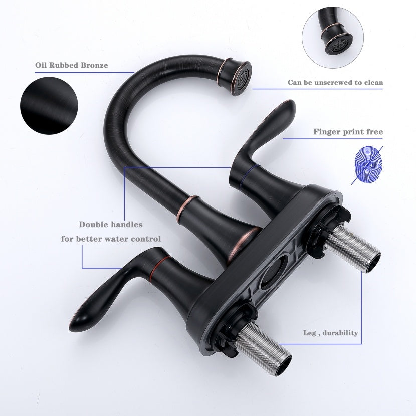 2-Handle 4-Inch Oil Rubbed Bronze Bathroom Faucet, Bathroom Vanity Sink Faucets With Pop-up Drain And Supply Hoses