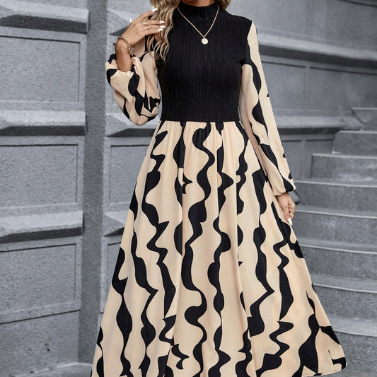 Ladies' Spring And Autumn New Long Sleeve Stripe Printed Elegant Style Dress