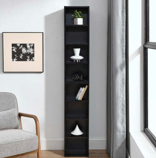 8 Tier Media Tower, CD DVD Slim Locker With Adjustable Shelves, High & Narrow Bookshelf Display Bookshelf, Suitable For Home Office, Multifunctional Double Deck Bookshelf