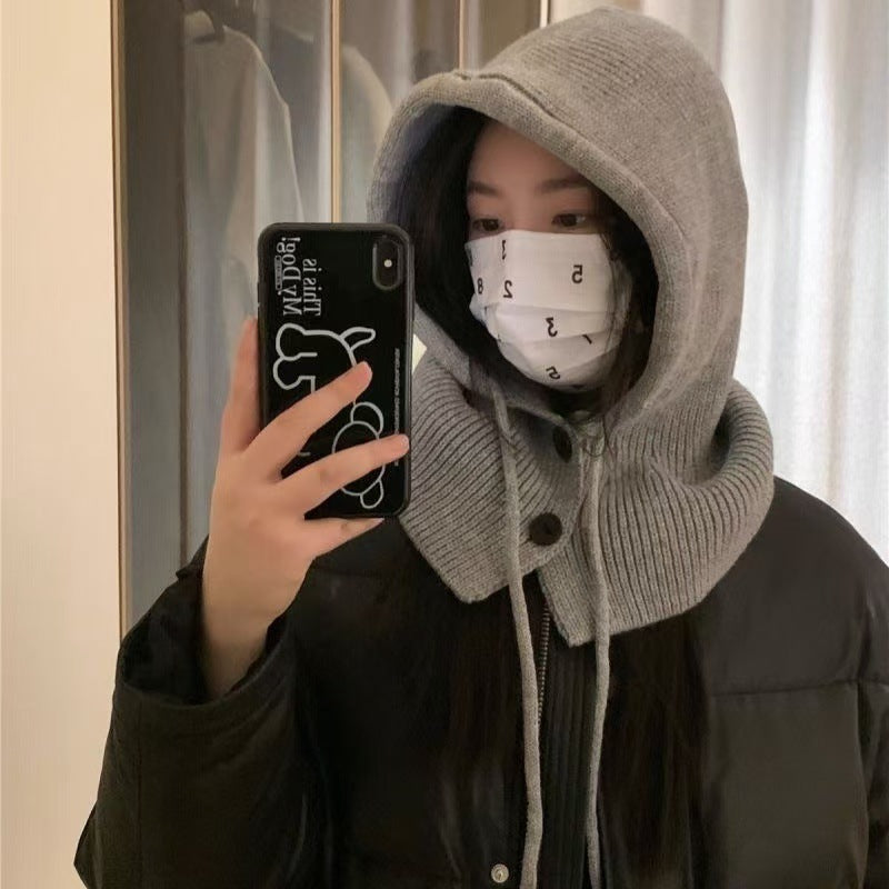 Fashionable Warm Hat Scarf Integrated Ear Protection Knitting Woolen Cap