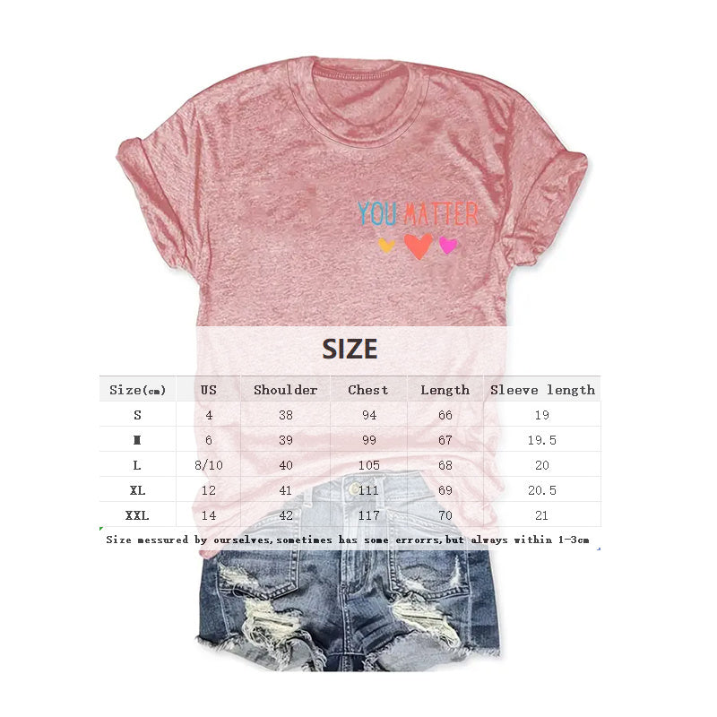 Women's Heart & Slogan Print Round Neck Tee - Love-Inspired Summer Top