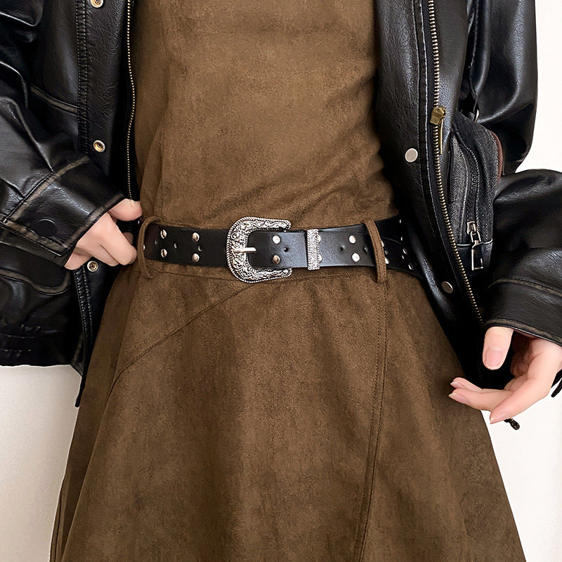 Retro Silver Alloy Buckle Belt Women's All-matching