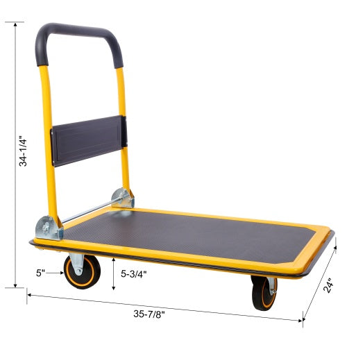 Foldable Platform Truck Push Dolly 660 Lb. Weight Capacity Black And Yellow