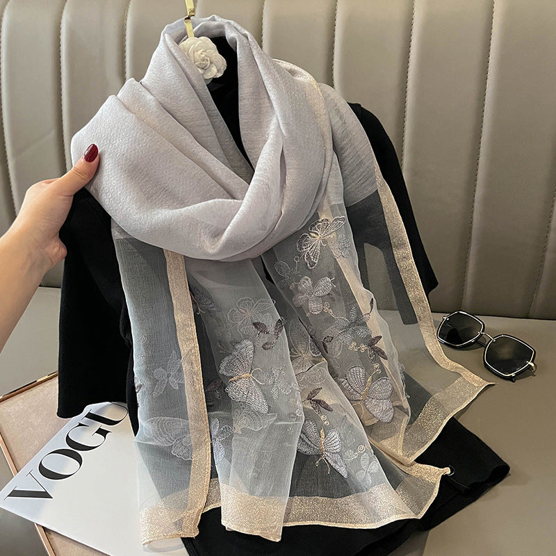 New Fashion Embroidered Long Silk Wool Scarf For Women