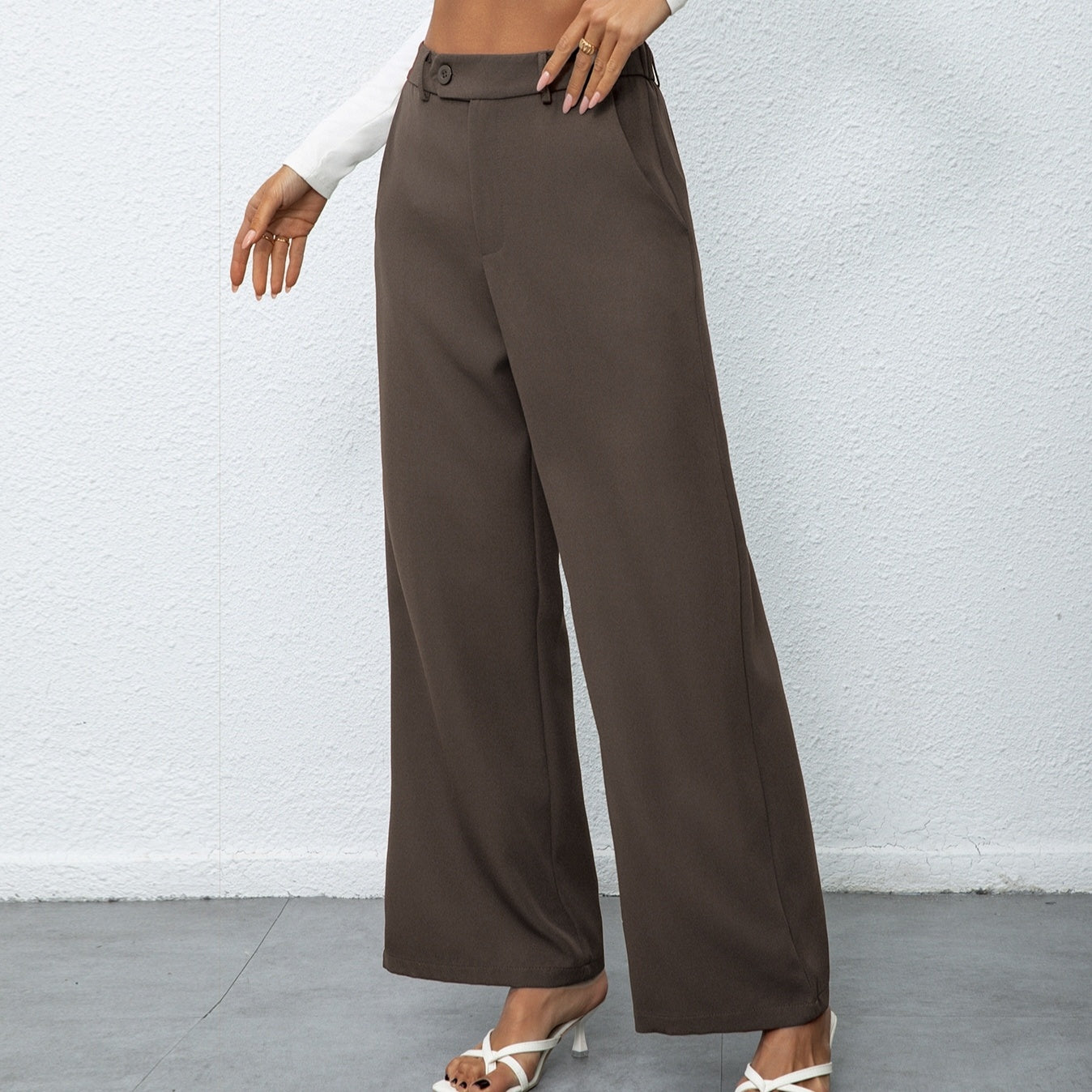 Ladies' New Fashionable And Elegant Temperament Casual Solid Color Button Wide Leg Suit Pants