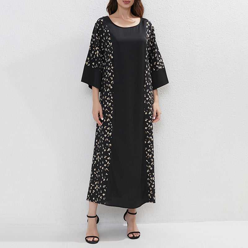 Women's Plus Size Floral Print Tunic Dress With Belt, Middle Eastern Style Muslim Long Dress