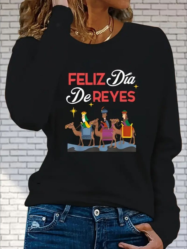 Women's Printed Long Sleeve Hoodless Sweatshirt