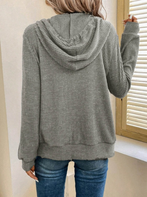 Women's Solid Color Hooded Zipper Fashionable Hoodie