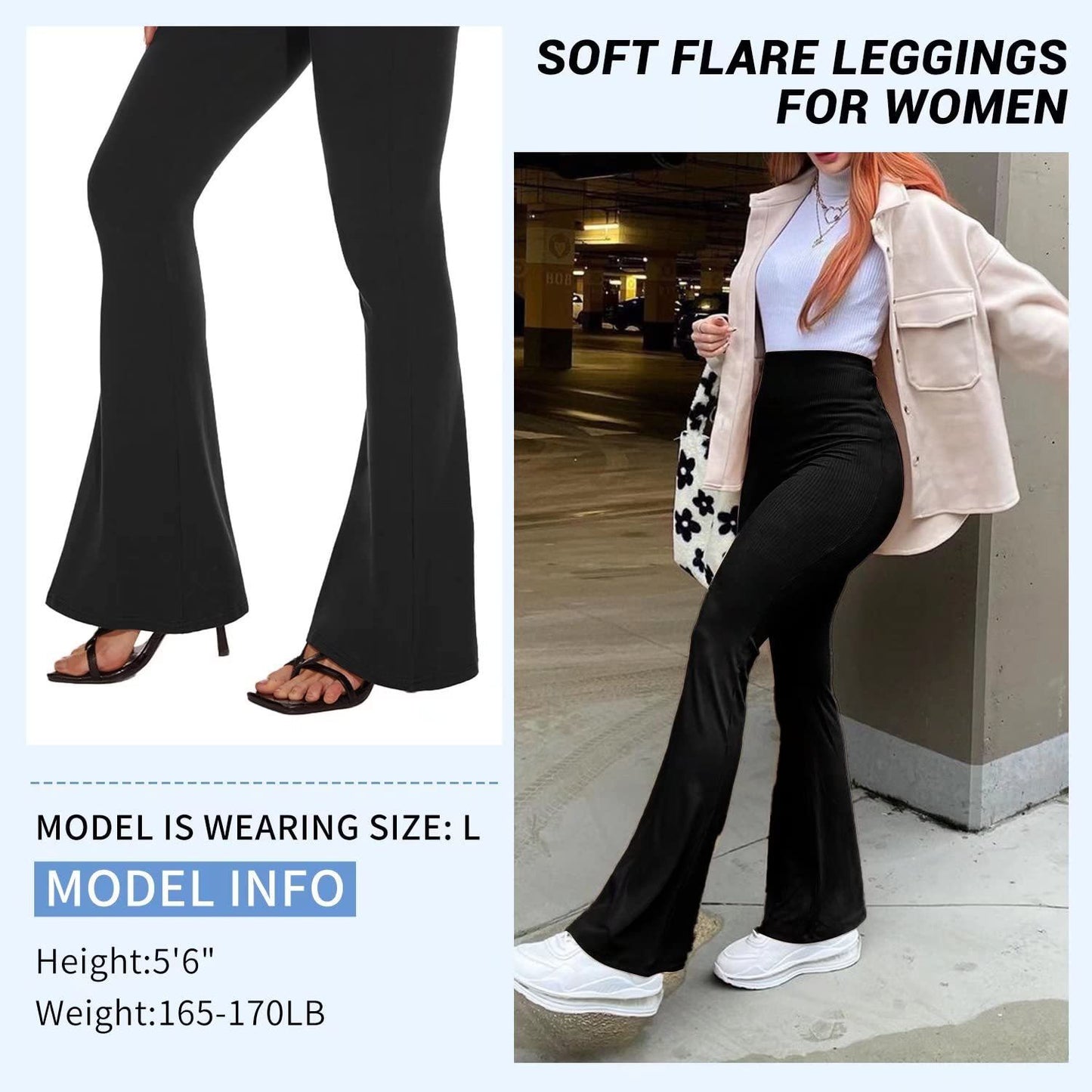 Flare Yoga Pants For Women - Soft High Waist Bootcut Leggings Tall & Long Palazzo Pants For Women