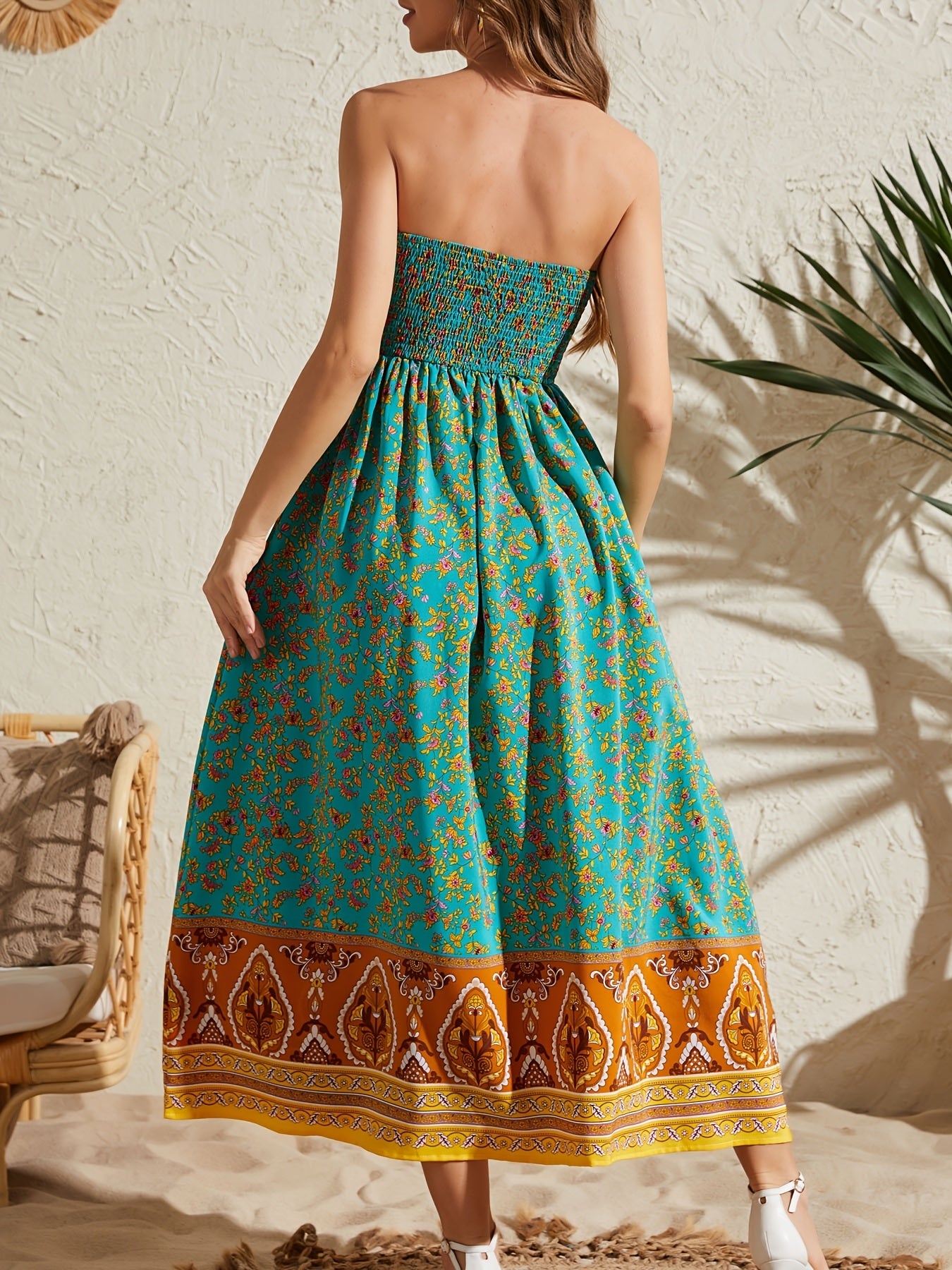 Women's Sexy Strapless Printed Dress - Elegant Off-Shoulder Maxi Vacation Dress