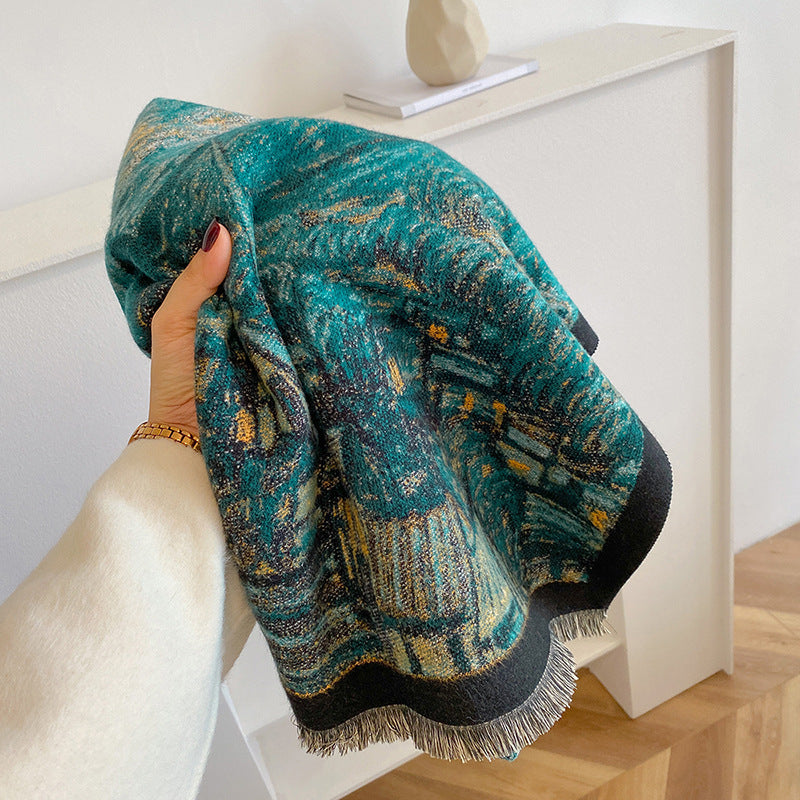 Cashmere-like Printed All-matching Artistic Autumn And Winter Thickening Scarf Shawl