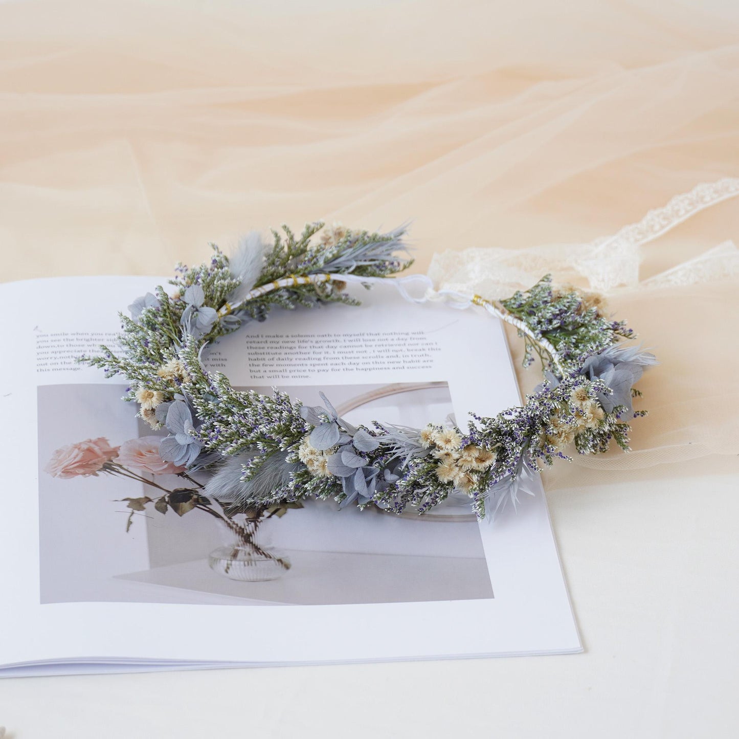 Handmade Natural Dried Flower Corsage Starry Crown Bride Wedding Party Birthday Adult Children's Headdress