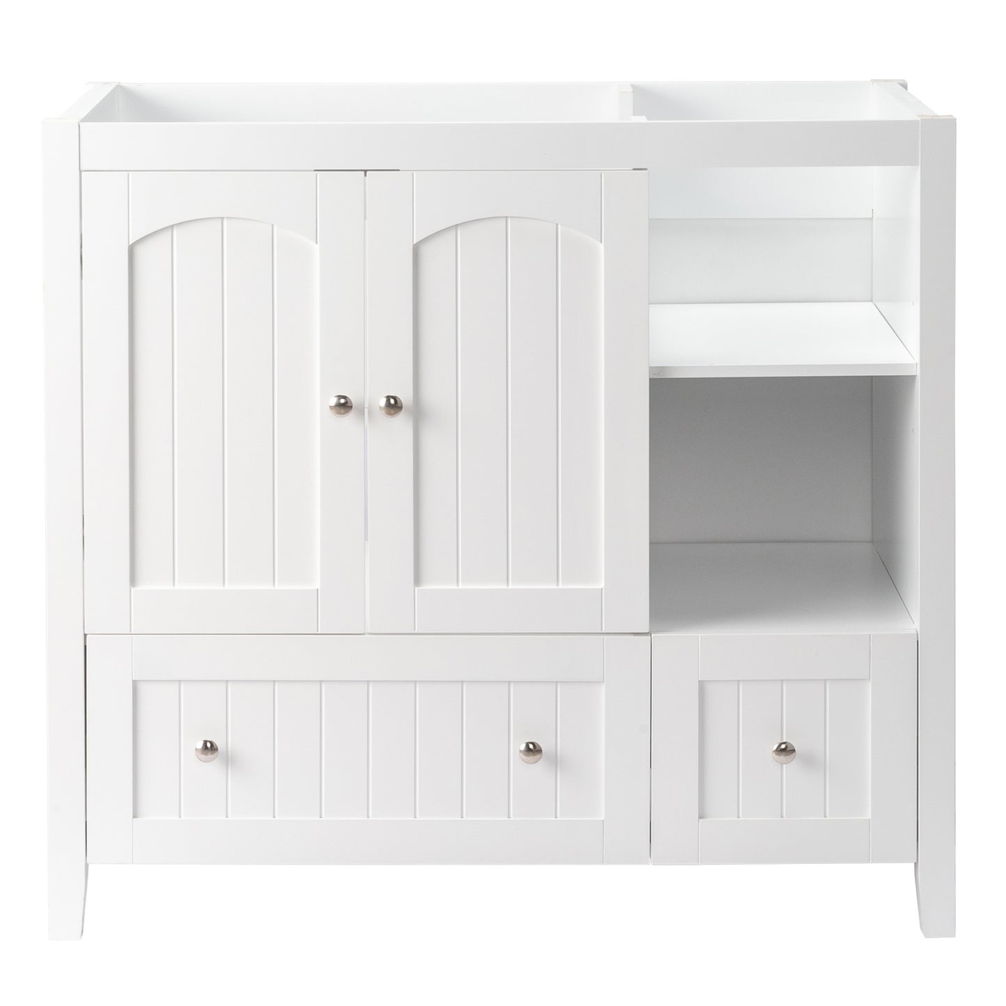 White MDF Painted Double Door Double Drawer With Masking Strip Basin Cabinet 91x46x82cm