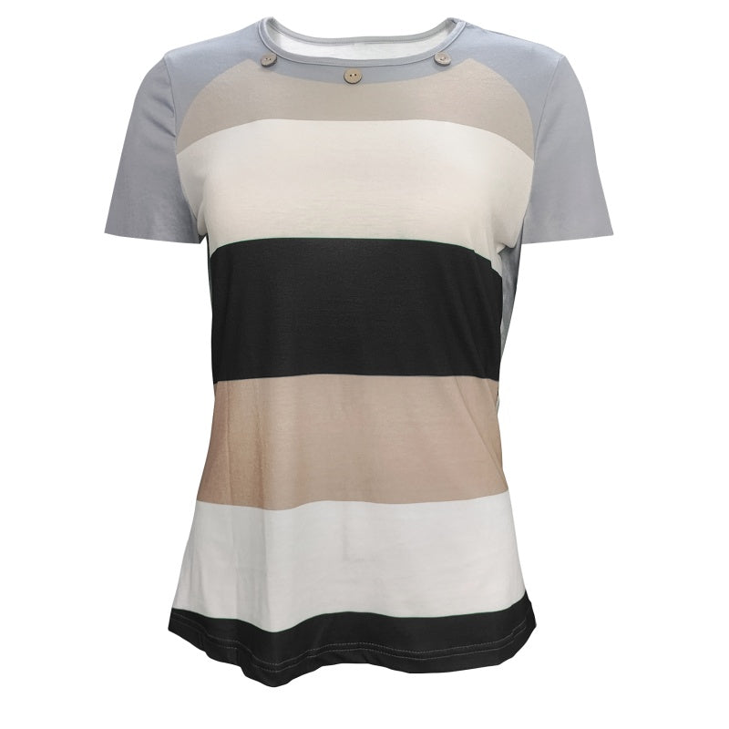 Women's T Shirts Color Block Short Sleeve Tops Casual Summer Tees