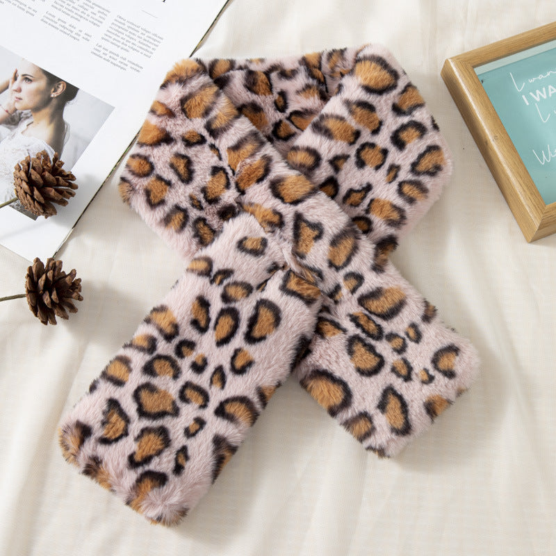Women's Autumn And Winter Plush Thick Leopard Print Scarf