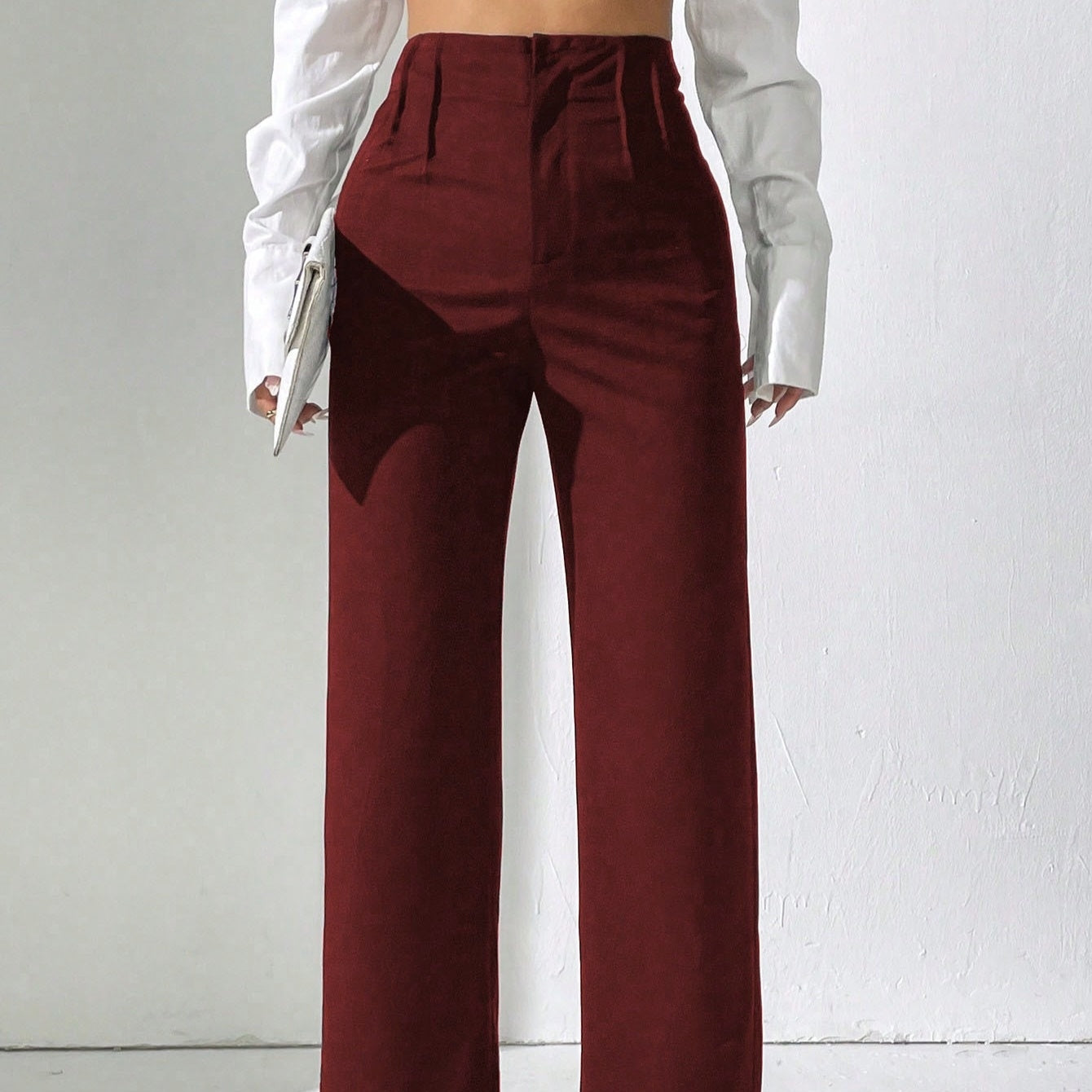 Ladies' Solid Color Elegant And Stylish Commuting Straight Leg High Waisted Wide Leg Pants