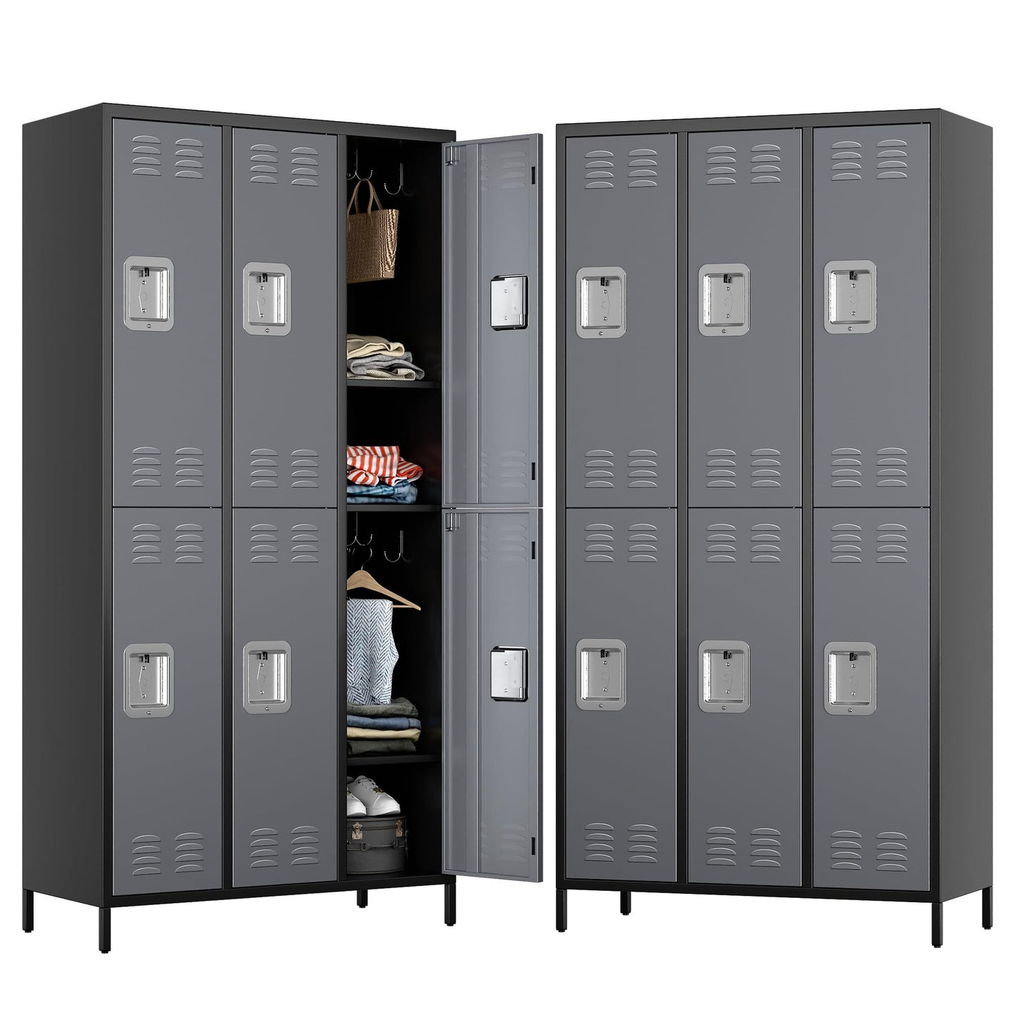 Metal Lockers For Employees,Locking Metal Storage Locker With 6 Doors &18 Hooks For School Office Gym Bedroom,Assembly Required,Black And Dark Grey