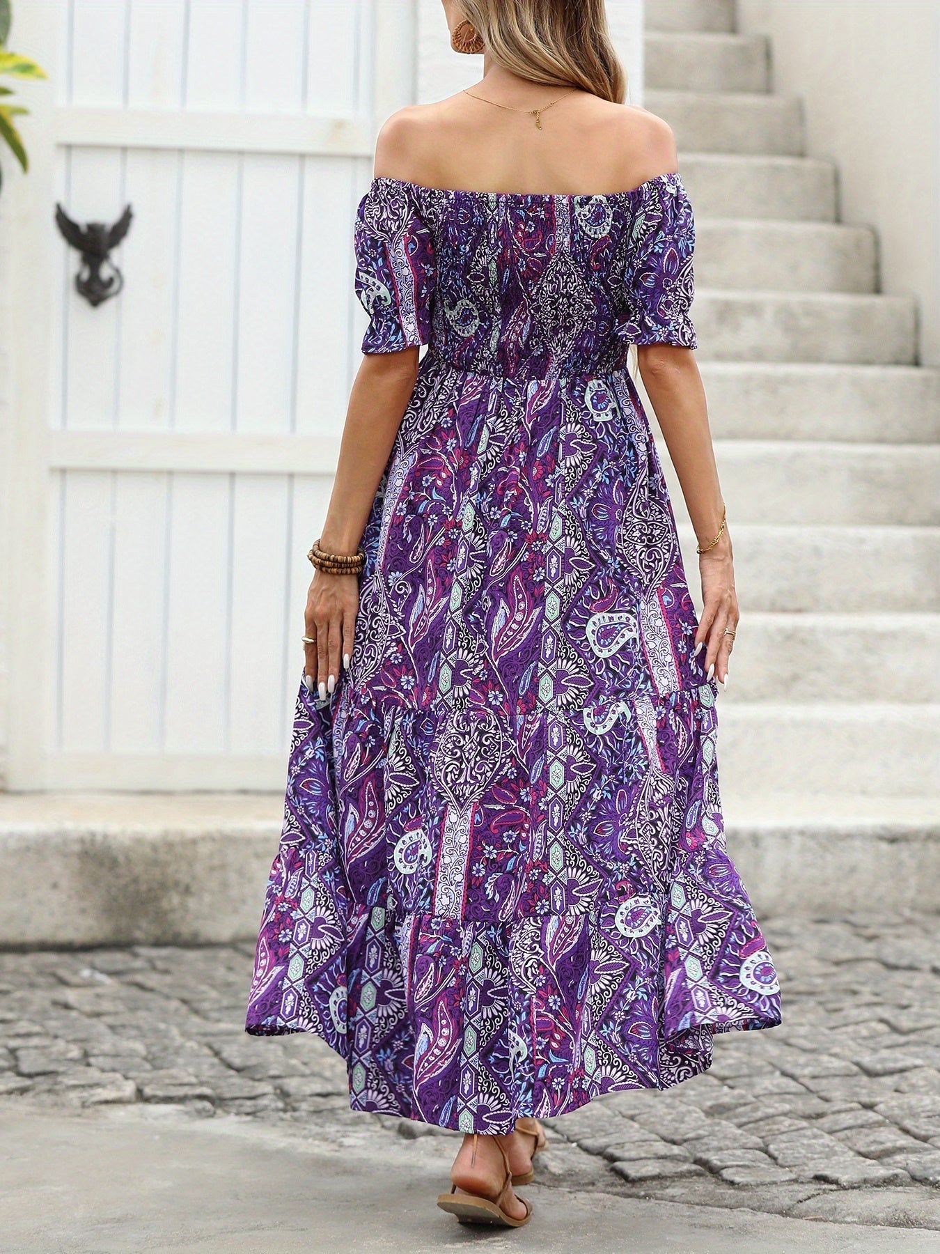 Women's Elegant Paisley Pattern Print One Shoulder Dress Summer Casual Party Essential Long Dress