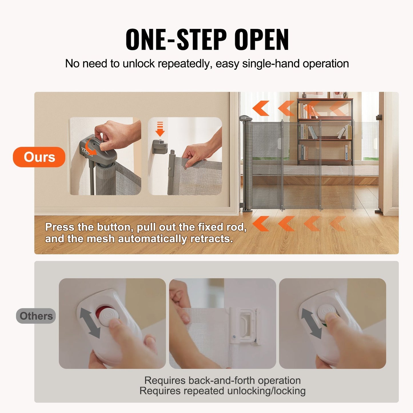 VEVOR Retractable Baby Gate,  Tall Mesh Baby Gate, Extends Up To 60 Wide Retractable Gate For Kids Or Pets, Retractable Dog Gates For Indoor Stairs, Doorways, Hallways, Playrooms, Gray