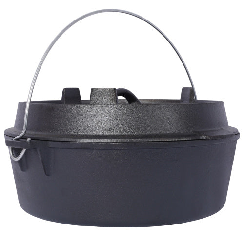 Pre-Seasoned Cast Iron Dutch Oven With Skillet Lid, Outdoor Camping Deep Pot For Camping Fireplace Cooking BBQ Baking Campfire, With Iron Pot Rack, 6 Quart