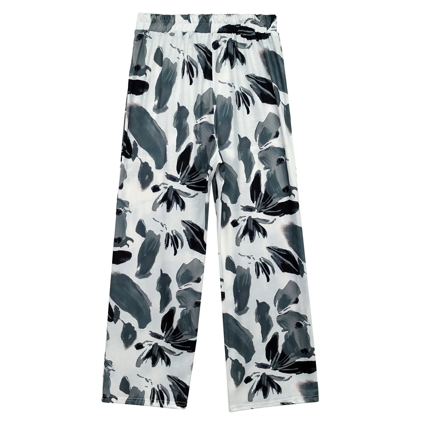 Ladies' Versatile Contrasting Printed Waist Strap Design, Loose Pleated Wide Leg Pants, Long Pants