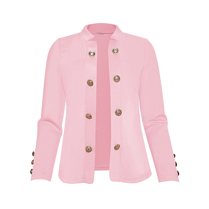 Plus Size Women's Solid Color Double Breasted Long Sleeve Top - Button Cuff Casual & Office Wear